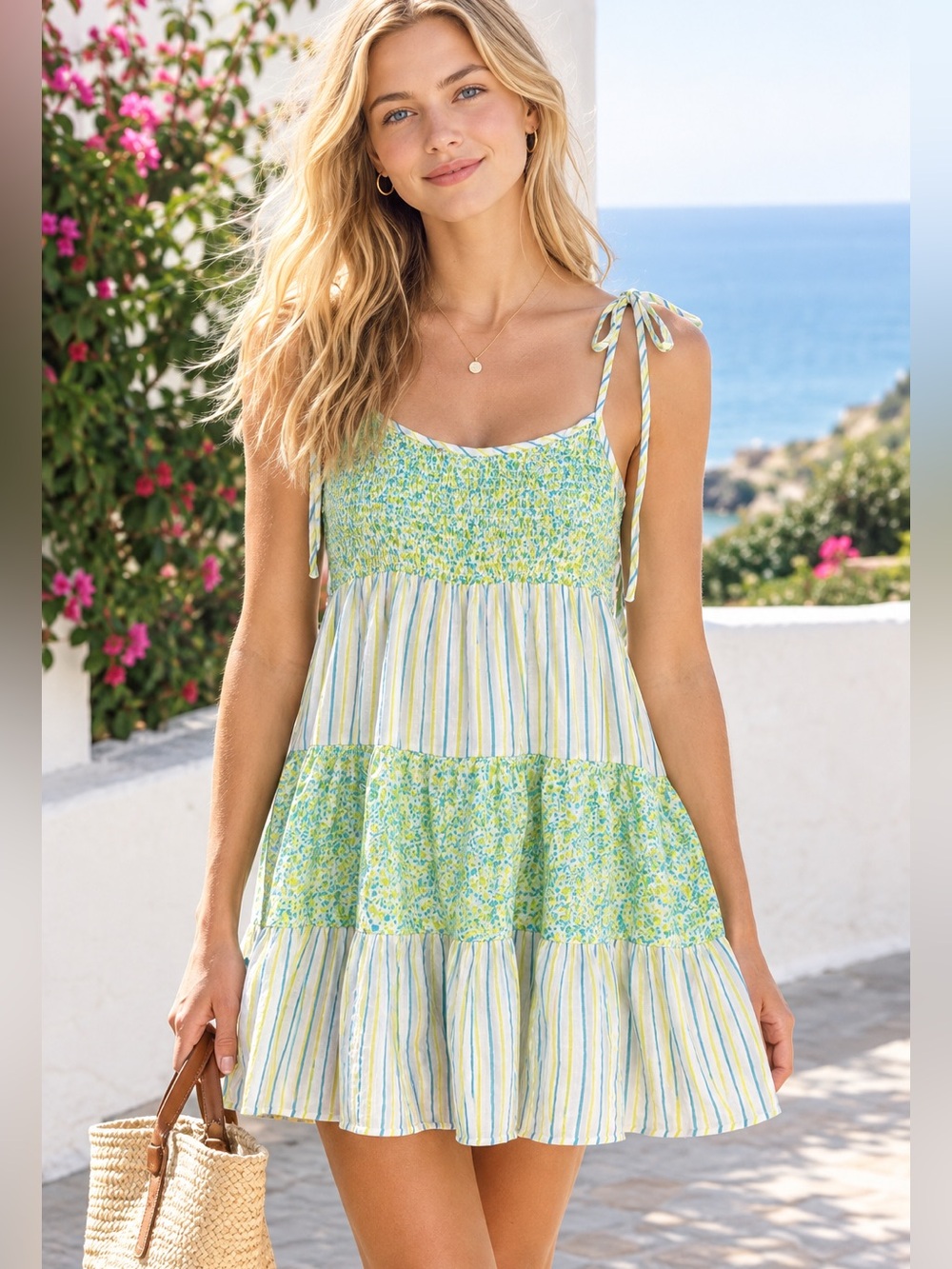 Solid & Striped XS Parker Dress Green White New Baby Doll Ditsy Floral